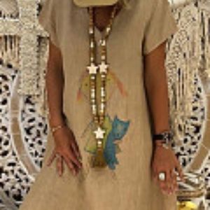 V Neck Shift Dress Khaki